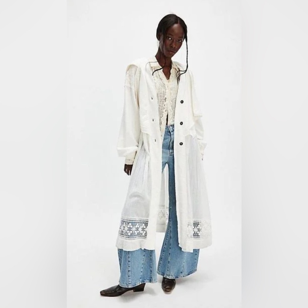 Free People Float On White Crochet Lace Boho Duster Cardigan Size M NWT